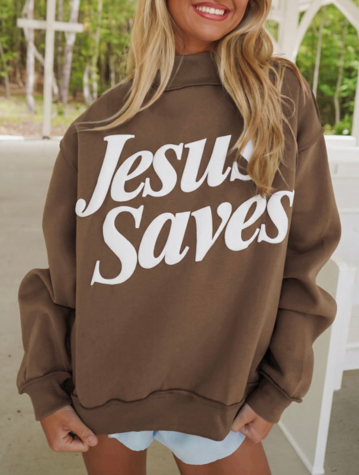 Jesus Saves Mock Neck Sweatshirt